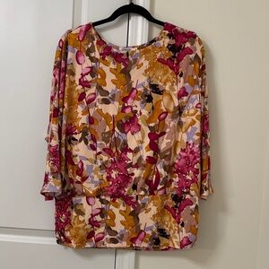 Chico's Multicolor Floral Blouson Top — Pink & Mustard